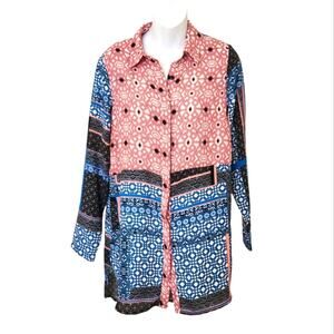 JESSICA SIMPSON Haylen Multicolor Long Sleeve Tunic Shirt Size S